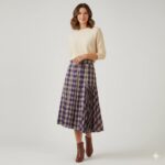 Asymmetrical Tartan Pleated Midi Skirt - Image 2