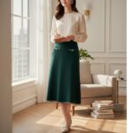 Midnight Ribbed Knit Midi Skirt