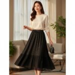 Midnight Cascades Pleated Midi Skirt